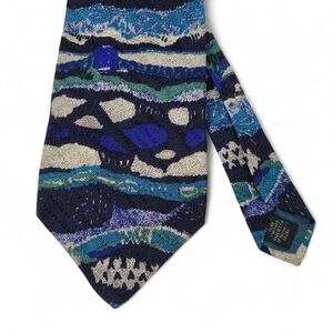 COOGI AUSTRALIA Silk Tie Blue Black White Abstract Textured Vintage 80s 90s